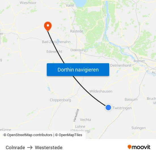 Colnrade to Westerstede map