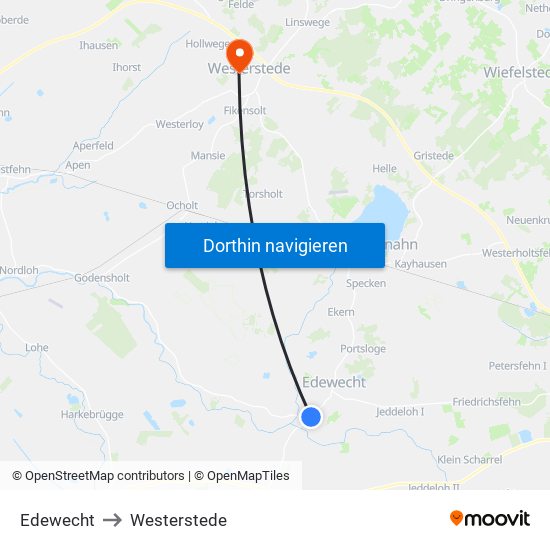 Edewecht to Westerstede map