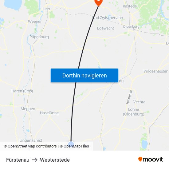 Fürstenau to Westerstede map