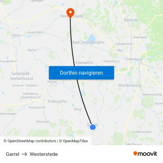 Garrel to Westerstede map