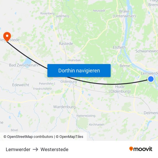 Lemwerder to Westerstede map