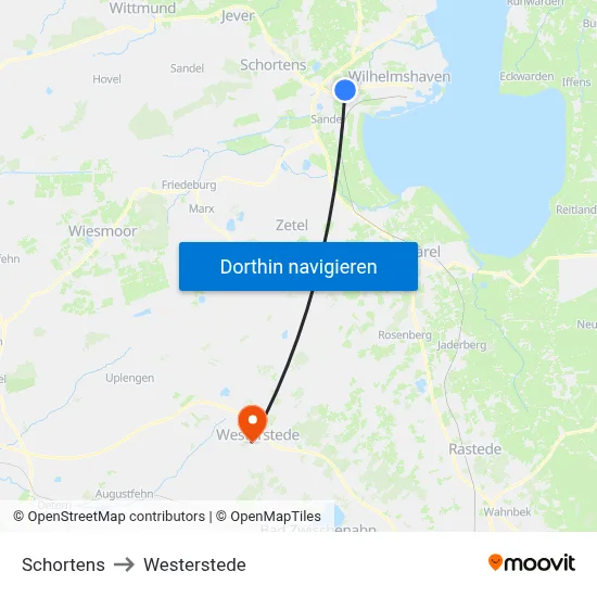 Schortens to Westerstede map