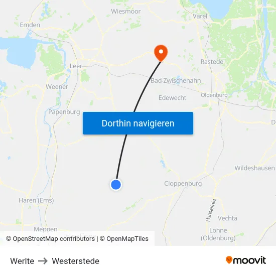 Werlte to Westerstede map