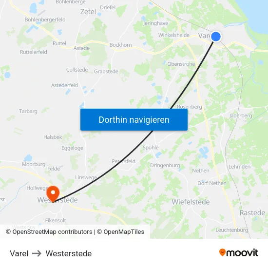 Varel to Westerstede map