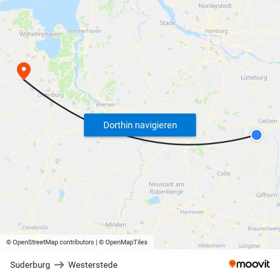 Suderburg to Westerstede map
