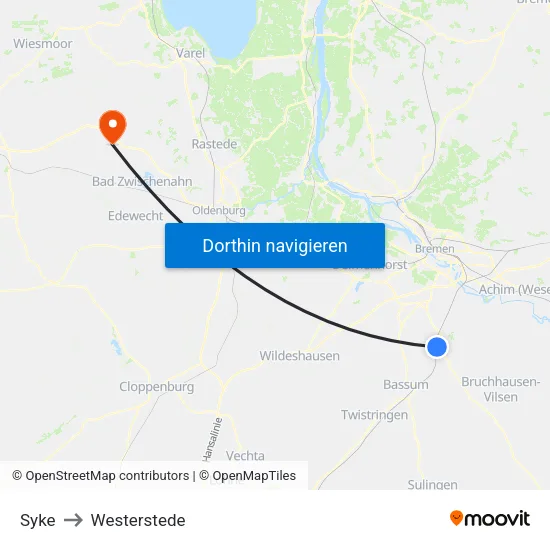 Syke to Westerstede map