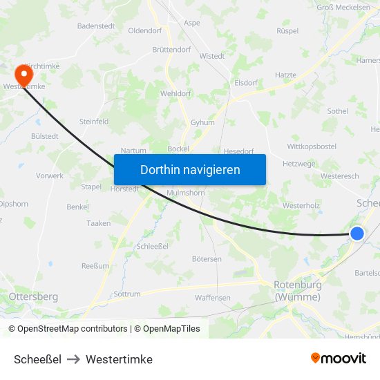 Scheeßel to Westertimke map