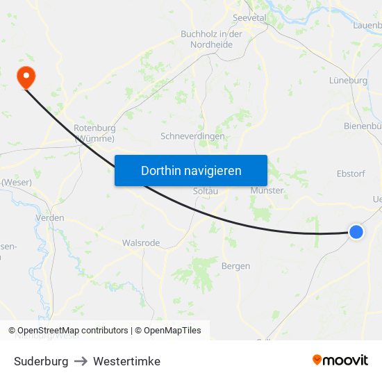 Suderburg to Westertimke map