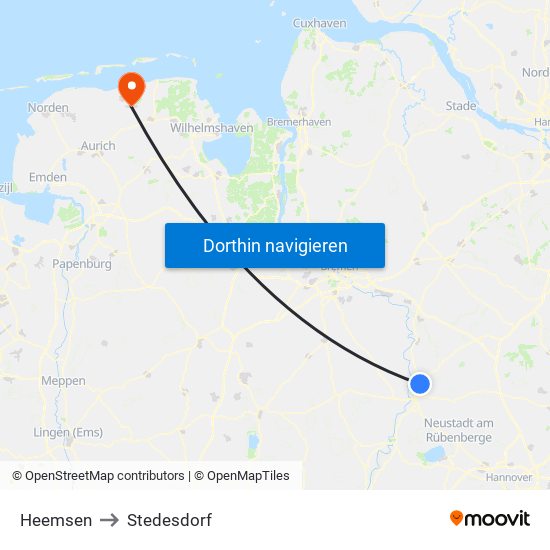 Heemsen to Stedesdorf map