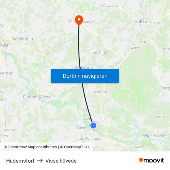 Hademstorf to Visselhövede map