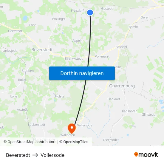 Beverstedt to Vollersode map