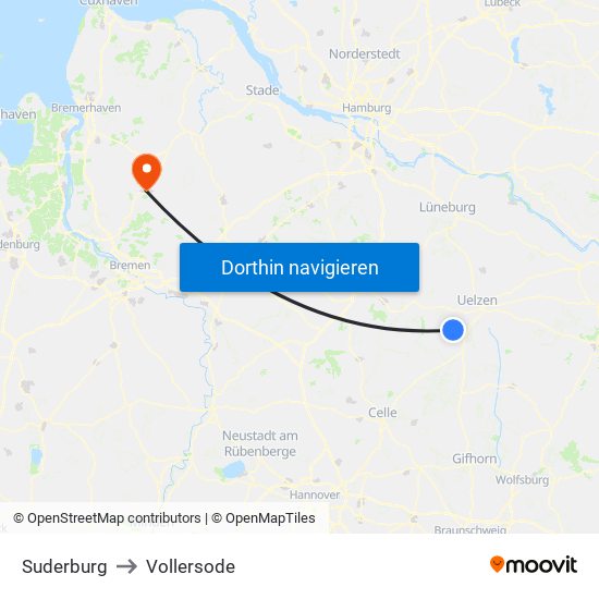 Suderburg to Vollersode map