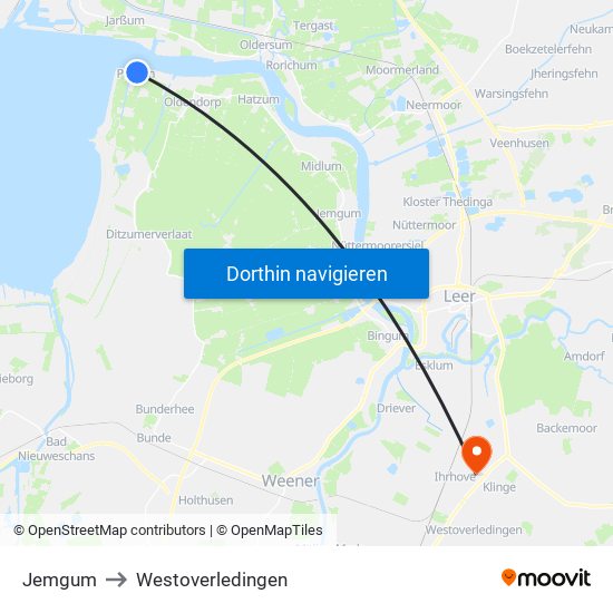 Jemgum to Westoverledingen map