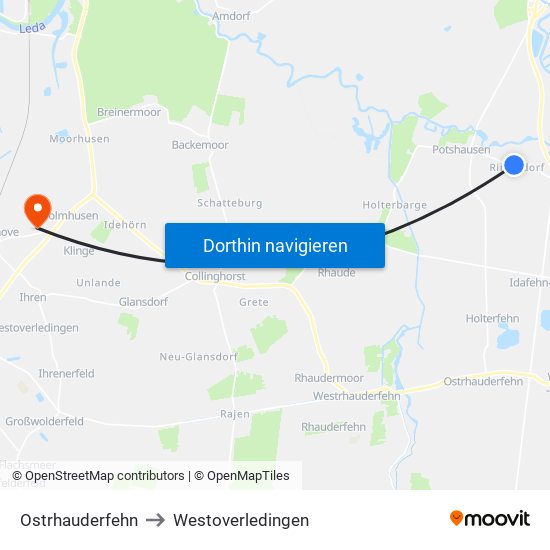 Ostrhauderfehn to Westoverledingen map