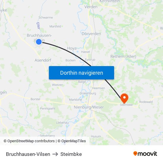Bruchhausen-Vilsen to Steimbke map