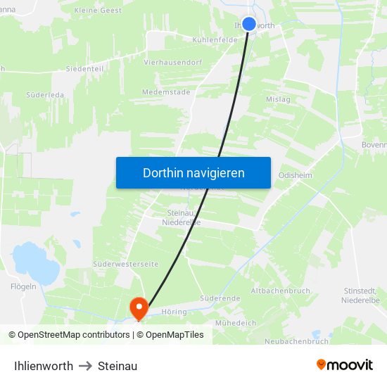 Ihlienworth to Steinau map