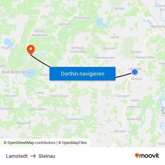 Lamstedt to Steinau map