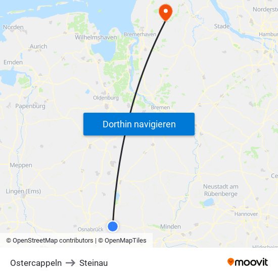 Ostercappeln to Steinau map