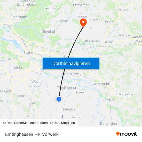 Emtinghausen to Vorwerk map
