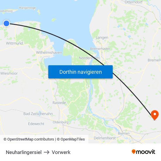 Neuharlingersiel to Vorwerk map