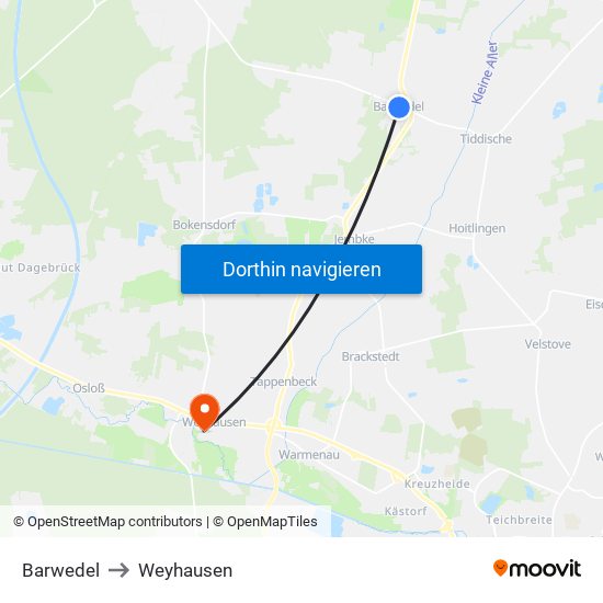 Barwedel to Weyhausen map