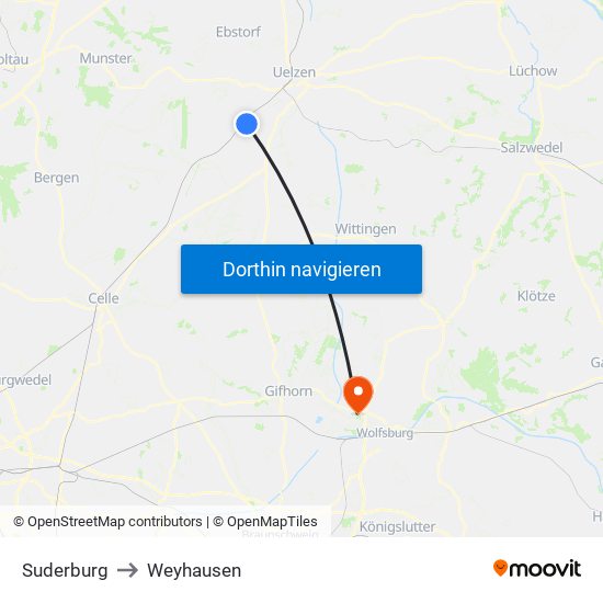 Suderburg to Weyhausen map