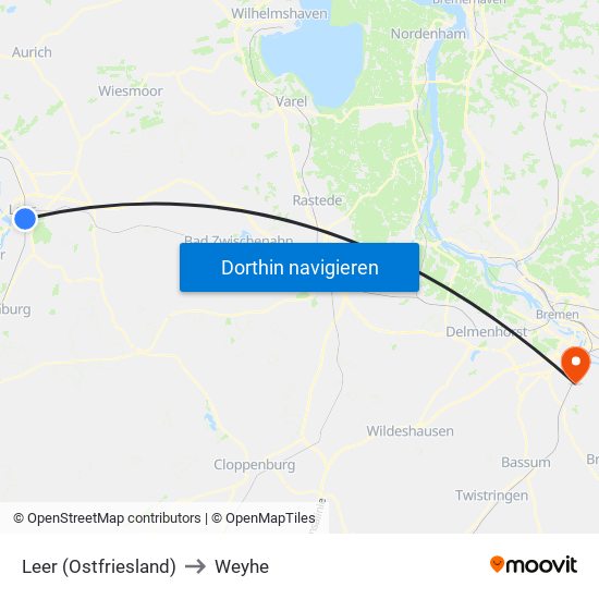 Leer (Ostfriesland) to Weyhe map