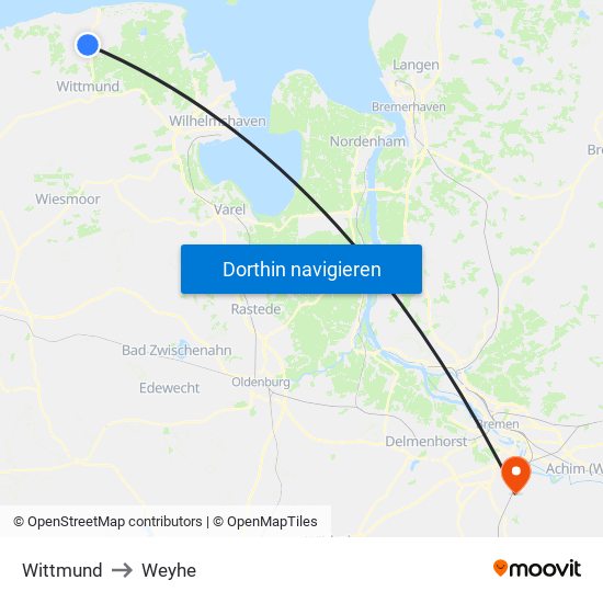 Wittmund to Weyhe map