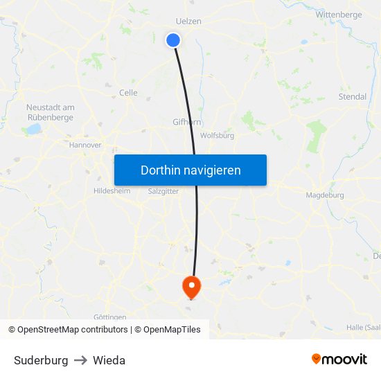 Suderburg to Wieda map