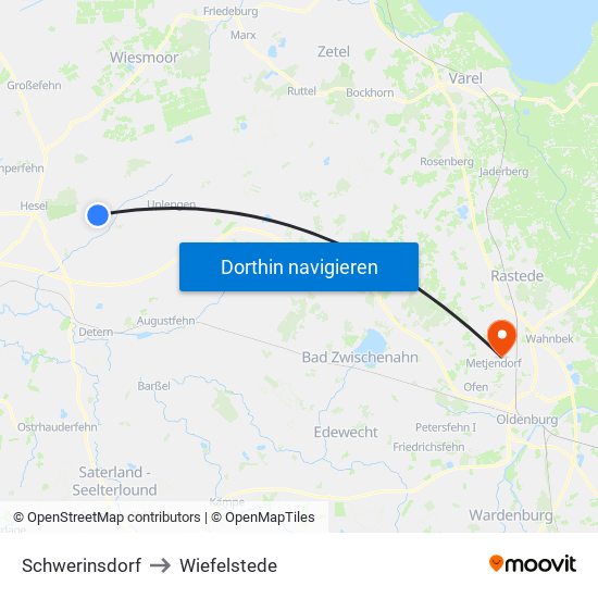 Schwerinsdorf to Wiefelstede map