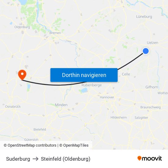 Suderburg to Steinfeld (Oldenburg) map