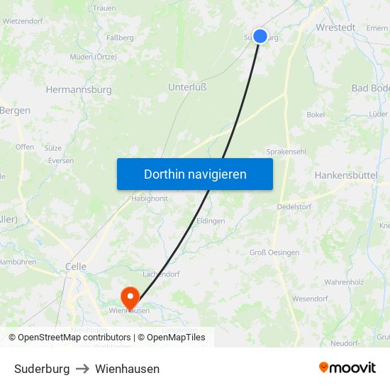 Suderburg to Wienhausen map