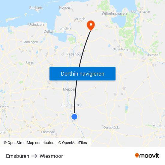 Emsbüren to Wiesmoor map