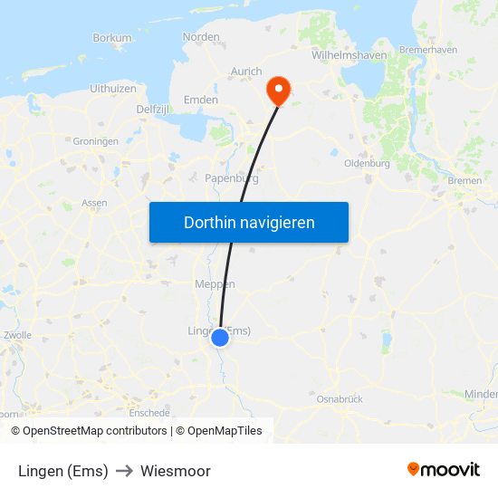 Lingen (Ems) to Wiesmoor map