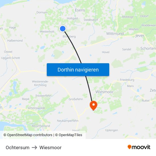 Ochtersum to Wiesmoor map