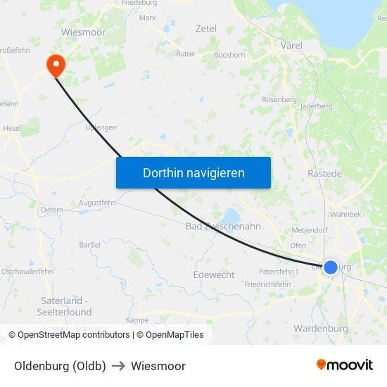 Oldenburg (Oldb) to Wiesmoor map