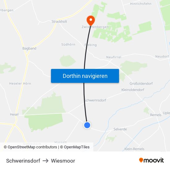 Schwerinsdorf to Wiesmoor map