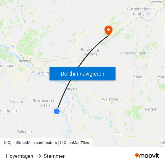 Hoyerhagen to Stemmen map