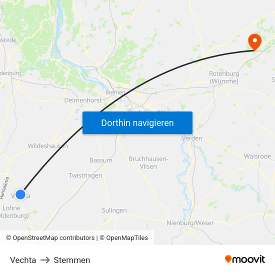 Vechta to Stemmen map