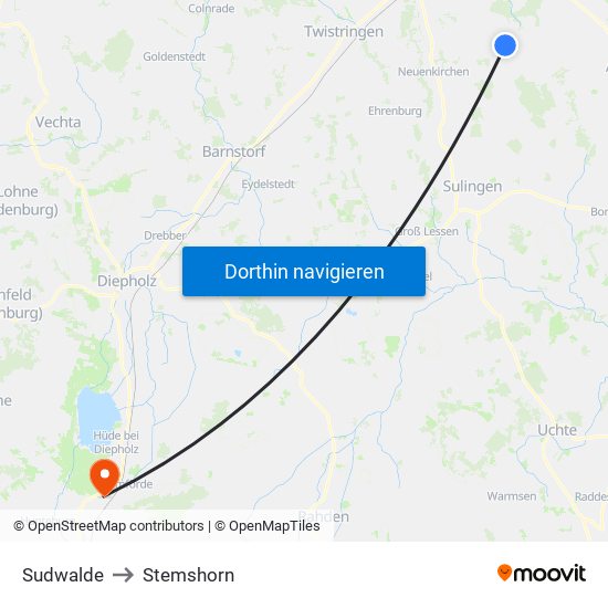 Sudwalde to Stemshorn map