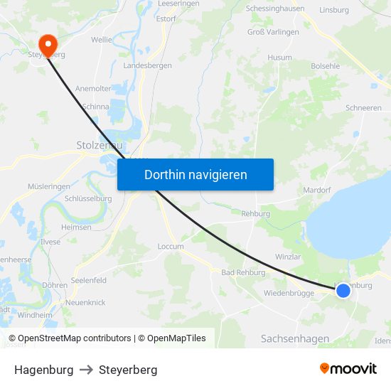 Hagenburg to Steyerberg map