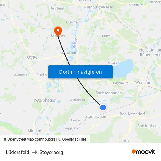 Lüdersfeld to Steyerberg map