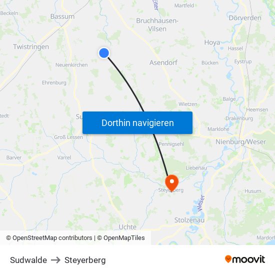 Sudwalde to Steyerberg map