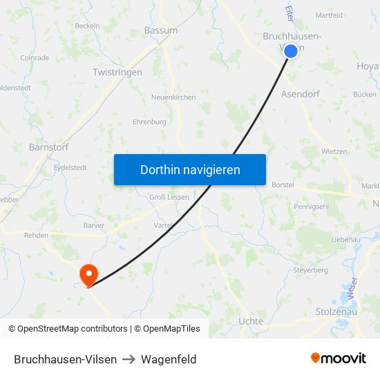 Bruchhausen-Vilsen to Wagenfeld map