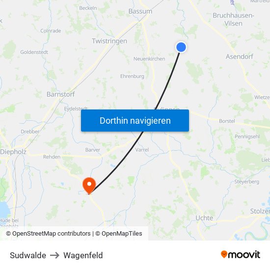 Sudwalde to Wagenfeld map