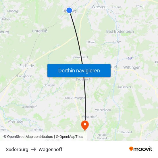 Suderburg to Wagenhoff map