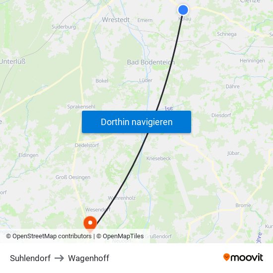 Suhlendorf to Wagenhoff map