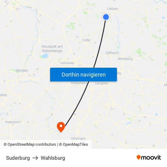 Suderburg to Wahlsburg map
