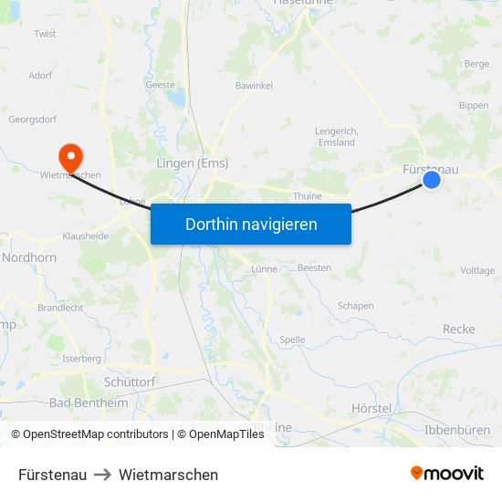 Fürstenau to Wietmarschen map