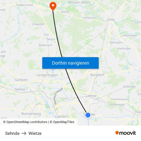 Sehnde to Wietze map